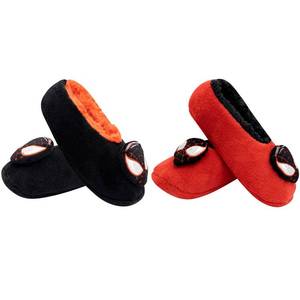 lot 7479 image: Marvel Socks and House Slippers, Spider Man Fuzzy Baba House Slipper Socks for Kids, Grippers, 2-Pack Black and Red Kids Fuzzy Socks