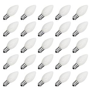 lot 7487 image: SUNSGNE C7 White Outdoor Christmas Replacement Light Bulbs, 5 Watt E12 Candelabra Base Bulbs - Great for Salt Lamp, Night Lights, Decorative Lights, Christmas Outdoor String Lights, Pack of 25