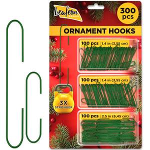 lot 9425 image: Leafeon 300 Pack Christmas Ornament Hooks for Christmas Tree Decoration The Best Holiday Ornament Hangers (Green)