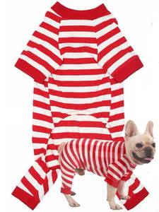 lot 9426 image: Caslfuca Dog Pajamas for Large Dogs, Cotton Thermal Dog Pjs Jumpsuit with Cover Legs Christmas Puppy Clothes, Striped Onesie Dog Suit for Small Medium Large Dogs (Large, Redwhite)