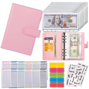 lot 9428 image: Budget Binder Cash Envelopes for Budgeting Money Organizer for Cash Money Envelopes for Cash Leather A6 Budget Binder with Zipper envelopes (Pink)