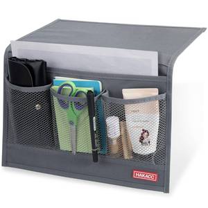 lot 9429 image: HAKACC Bedside Storage Organizer with Pockets Bedside Caddy,Remote Control Holder Armchair Couch Caddy Sofa Armrest Bag Bed Accessories, Grey