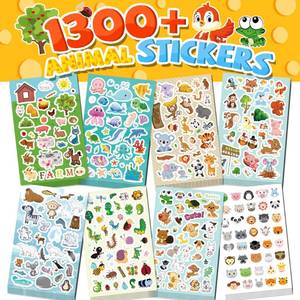 lot 9437 image: Sinceroduct Animal Sticker Assortment for Kids - 1300 Stickers Across 8 Engaging Themes, 5 Sheets of Fun & Educational Sticker Sheets