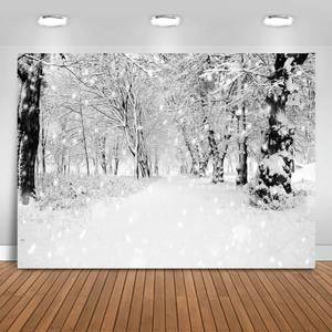 lot 9439 image: Mocsicka Winter Snowing Backdrop White Frozen Forest Path Photography Background Winter Backdrops for Children Photoshoot Home Party Decoration Photo Studio Props (7x5ft)