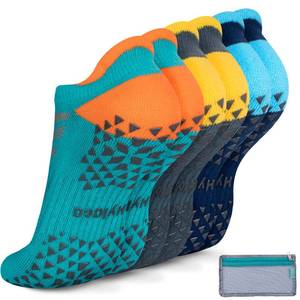 lot 9446 image: Hylaea Womens & Mens Non Slip Socks with Cushion for Yoga Pilates Barre Home Hospital Socks Dark Blue Green Large X-Large, 2Pair