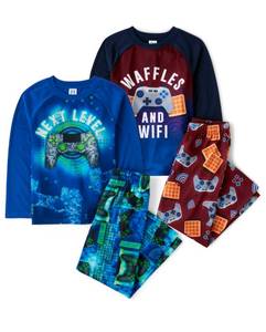 lot 9456 image: The Childrens Place Boys Long Sleeve Top and Pants 4 Piece Pajama Set, Gamer 2 Pack, Medium (7-8)