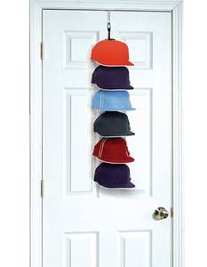 lot 9466 image: Perfect Curve Cap Rack System - Hat Rack Holds up to 18 Baseball Caps - Over Door Hanger and Organizer - Six Clips - Black