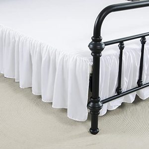 lot 9470 image: Xuan Dian Bed Skirt Queen Size Ruffled Bed Skirt with Split Corners, 14 Inch Drop Dust Ruffle Bed Skirt with Platform, White
