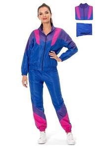 lot 9474 image: MASSWO Women 80s Sportswear Set 2 Piece Outfits Casual Sweatsuits Retro Vintage Purple Tracksuit, Medium