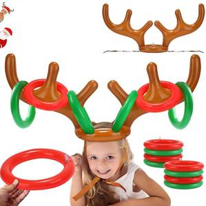 lot 9490 image: LEDeng 2PCS Christmas Party Toss Game Inflatable Reindeer Antler Hat with Rings for Kids Adults Family Xmas Fun Games(1 Pump��8 Rings, 2 Antlers)