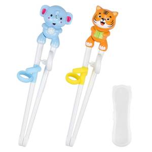 lot 9520 image: Quimoy 2 Pairs Kids Chopsticks, Training Chopsticks for Kids, Cute Animal Cartoon Design Chopsticks for Learning and Training -Yellow Tiger & Blue Elephant