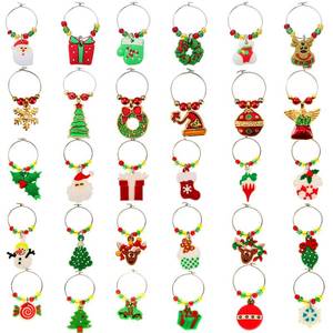 lot 9521 image: Boao 30 Pieces Christmas Wine Glass Christmas Wine Cup Tags Charms Champagne Cocktail Drink Ring Markers for Christmas Party Supplies