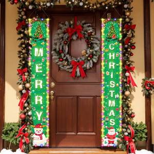 lot 10480 image: Halloween Christmas Decoration Banner Porch - Sign with String LED Light,Reversible Merry Christmas and Trick or Treat Hanging Banner for Front Door,Yard,Garden,Outdoor,Indoor,Party Decor