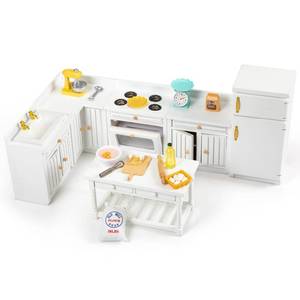 lot 10483 image: Keldoner Wooden Dollhouse Furniture 1 12 Scale, Doll House Furniture Toys for Dollhouse Kitchen Incl Cabinets Kitchen Island Refrigerator Stand Nixer, Miniture House Furniture and Accessories