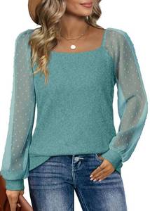 lot 10489 image: Dressy Tops for Women Night Out Long Sleeve Tee Shirts Blue Green 2XL