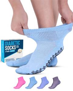 lot 10498 image: Diabetic Socks with Grips for Women and Men - 4 Pair  Light Blue, Blue, Purple, Pink  Neuropathy Socks for Women  Hospital Socks with Grips for Women  Ankle Diabetic Non Slip Socks for Elderly One Size Fits Most
