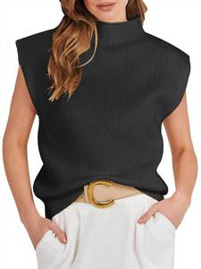 lot 12002 image: Caracilia Womens Sleeveless Sweater Vest Casual Mock Neck Cap Sleeve Knit Pullover Tank Tops 2024 Trendy Summer Clothes Black X-Large
