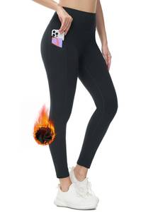 lot 12007 image: BALEAF Fleece Lined Leggings Women Water Resistant 25 Petite Winter Warm Legging Thermal Running Tights Yoga Hiking Pants Black XL