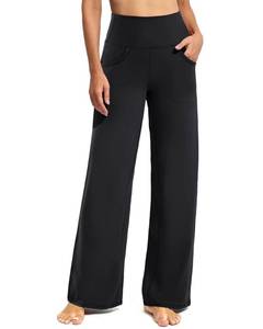 lot 12009 image: Promover Petite Wide Leg Black Pants for Women Stretchy Yoga Pants with Pockets High Waist Dress Work Pants(Black,L,28)