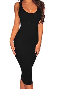 lot 12012 image: Womens Sexy Bodycon Tank Dresses Sleeveless Ribbed Knit Midi Club Dresses Black Small