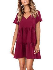 lot 12014 image: Amoretu Womens Short Sleeve Summer Dresses Loose Swing Tunic Dress Burgundy M