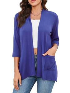 lot 12015 image: HIYIYEZI Womens Casual Lightweight Open Front Cardigans Soft Draped Ruffles 34 Sleeve Cardigan (2X-Large, Royal Blue)