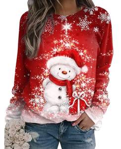 lot 12027 image: KKG Womens Christmas Xmas Casual Sweatshirt Long Sleeve Crew Neck Shirt Cute Outfit Snowman Print Sweater Pullover Tops Medium