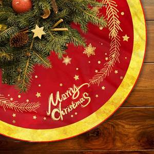 lot 12034 image: Christmas Tree Skirt Red and Gold Tree Skirt Ornaments Soft Plush Christmas Tree Mat with Snow Pattern for Decorations Holiday Party Indoor Outdoor 48 Inches