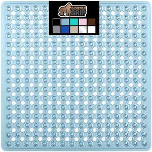 lot 12037 image: Gorilla Grip Patented Shower and Bathtub Mat, 21x21, Small Square Shower Stall Floor Mats with Suction Cups and Drainage Holes, Machine Washable and Soft on Feet, Bathroom Accessories, Blue
