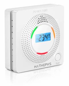 lot 12040 image: Carbon Monoxide Detector Alarm, HATHEPHS 10-Year Life Portable CO Detector with Digital LCD Display, Battery Powered CO Alarm with 3 LED Lights for Home, Office and Travel