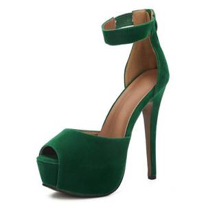 lot 49264 image: MAIERNISI JESSI Womens Sandals Platform Peep Toe Ankle Strap Stiletto High Heel Dress Zip Velvet Emerald Green 43-11 US