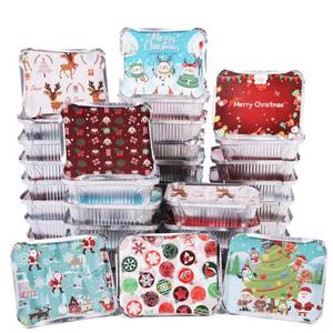 lot 49277 image: SAITI 50 PCS Christmas Cookie Tins with Lids for Gift Giving, Disposable Food Storage Pan Aluminium Foil Treat Containers for Holiday Leftovers Goodie or Cookie Exchange