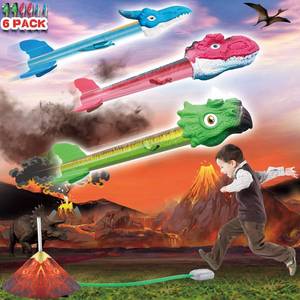 lot 49280 image: HONGID Dinosaur Toy Rocket Launcher for Kid - Launch Up to 100 Ft, 6 Rockets, Outdoor Outside Toys for Kids, Dinosaur Toys, Easter Gifts for 3 4 5 6 7 8-12 Year Old Boys Girls