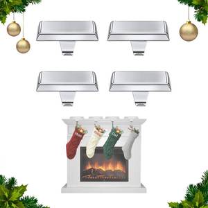 lot 49284 image: Rakkitomato Christmas Stocking Holders, Metal Stocking Hanger Holders for Mantle Fireplace, 4 Pack Silver