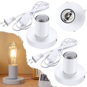 lot 49285 image: Polished Metal Desktop Lamp Base E26 E27 Screw Light Bulb Holder Base Sockets Base Night Light Bulb Base Lamp Replacement Base for Holding Bulb, 6 Feet Cord on Off Switch Plug (White,2 Pieces)