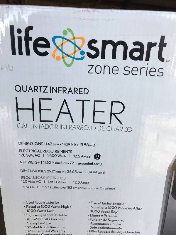 lot 2063 image: Life smart quartz infra red heater with remote control
