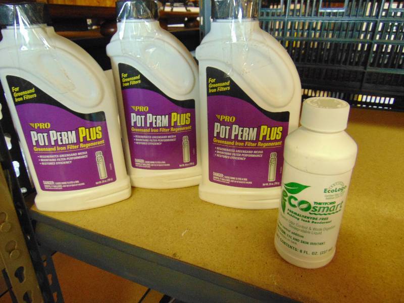 lot 7114 image: Mixed lot (3) bottles Perm Plus, (1) bottle Eco-Smart holding tank deodorant