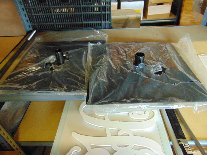 lot 7129 image: (1) pair steel sign bases, 17-12 a 17-12 w 1-12 diameter hole for post, adjustable diameter