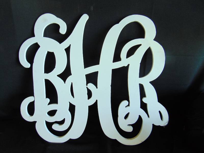 lot 7138 image: Wooden Monogram Sign BHR (BRH), 19 x 21, white