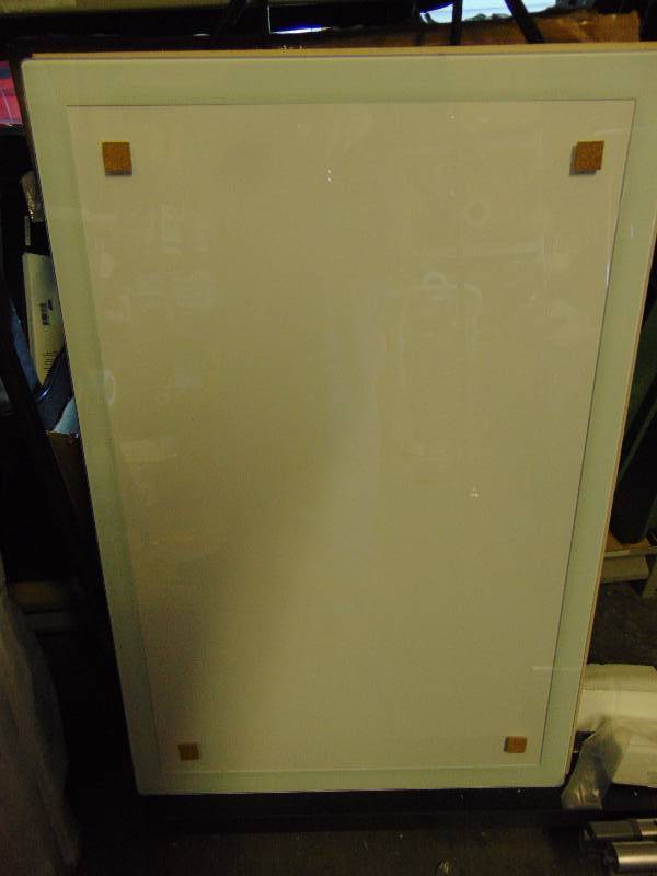 lot 7209 image: Glass Panel Sign Holder, rounded edges, 36 x 24, sign can slide in and out of the top.