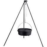 lot 7217 image: Iron Tripod for use in campfire cooking, chain and pot not included