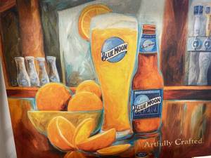 lot 1860 image: Blue moon canvas 22in x 17.5in