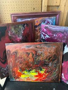 lot 1873 image: Poured painting lot- 4 pieces total