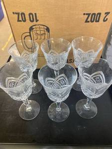 lot 1888 image: 6 piece long stem crystal wine glass set
