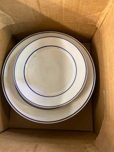 lot 1892 image: Plate set 7 large plates, 3 saucers Blue and white stripes