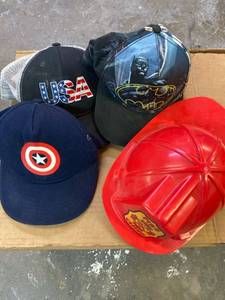 lot 1898 image: Kids hat collection- Batman, USA, Captain America. Firefighter Hat