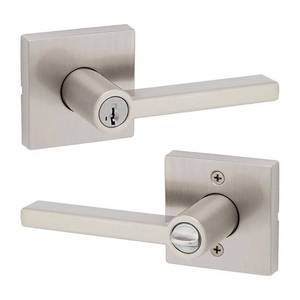 lot 1019 image: Kwikset Signature SmartKey Halifax Satin Nickel Entry Lockset, 4 Pack- Retail $237.35