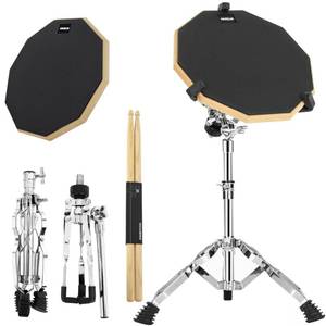 lot 1023 image: AKOZLIN Drum Pad Stand Set with 12 Double Sided Silent Drum Pad, Drum Sticks, Adjustable Snare Stand,Drumstick Holder and Storage Bag