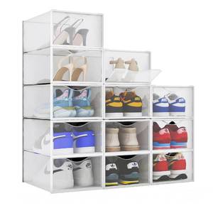 lot 1027 image: BINO 12-Pack Plastic Stackable Shoe Box Set - Clear  Foldable Shoe Storage Container  Sneaker Bins  Shoe Rack Box  Transparent  Portable Stacking Shoe Boxes Front Open