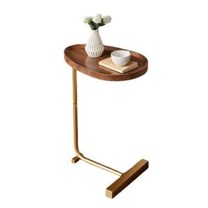 lot 1036 image: suruim C-Shaped Sofa Side Table End Table with Wood MDF Top &amp Metal Combination, Space-Saving Design for Living Room Bedroom &amp Balcony Waterproof Surface (Walnut Color)